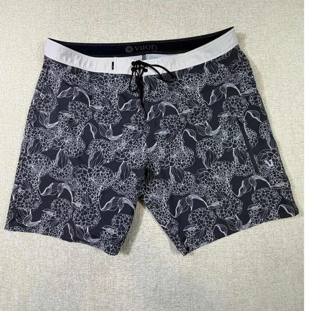 Vuori Men's Gray 38 Infinity Zip Pocket Drawstring Beach Board Shorts Swimwear